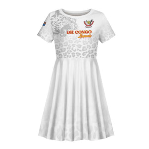 Afro DR Congo Football Custom Kid Short Sleeve Dress Viva Les Leopards - White LT15