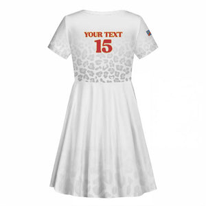 Afro DR Congo Football Custom Kid Short Sleeve Dress Viva Les Leopards - White LT15