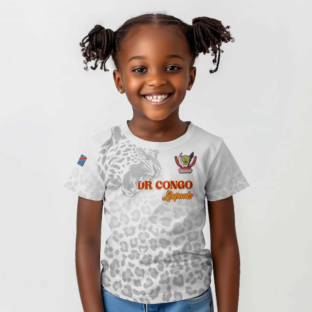Afro DR Congo Football Custom Kid T shirt Viva Les Leopards - White LT15