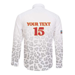 Afro DR Congo Football Custom Long Sleeve Button Shirt Viva Les Leopards - White - African Pride