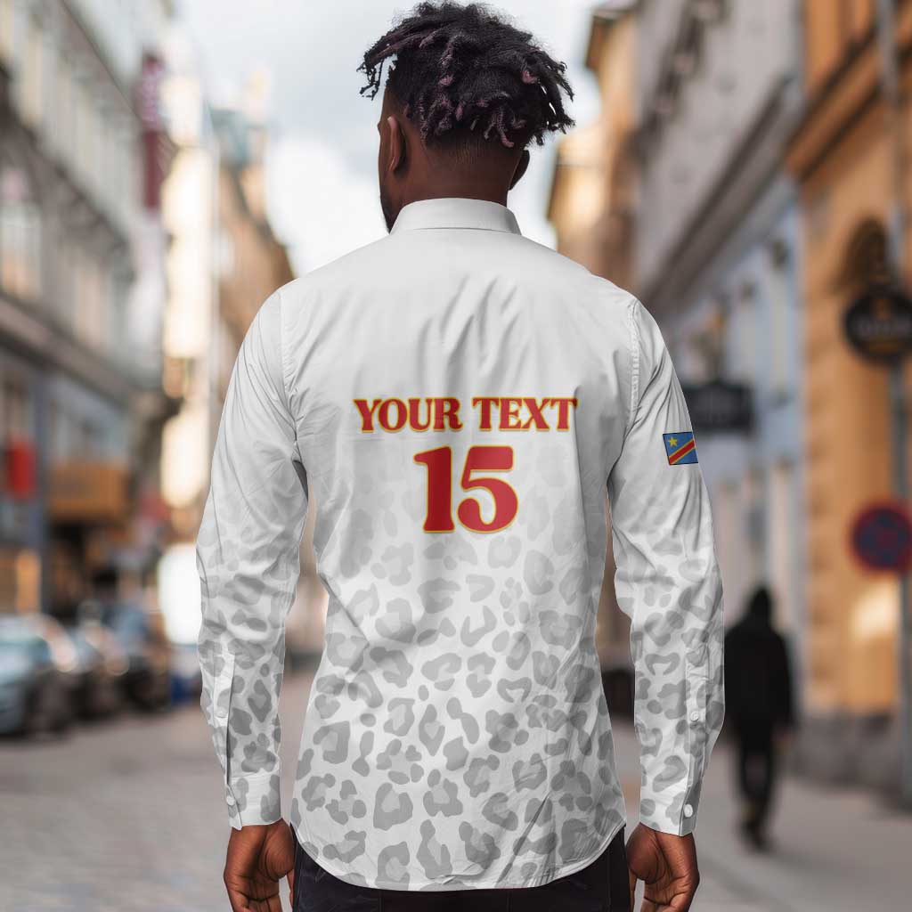 Afro DR Congo Football Custom Long Sleeve Button Shirt Viva Les Leopards - White - African Pride