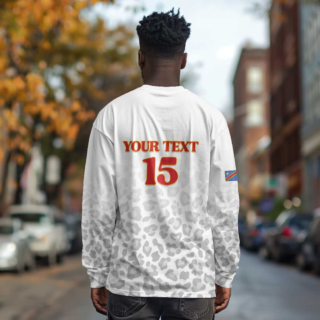 Afro DR Congo Football Custom Long Sleeve Shirt Viva Les Leopards - White - African Pride