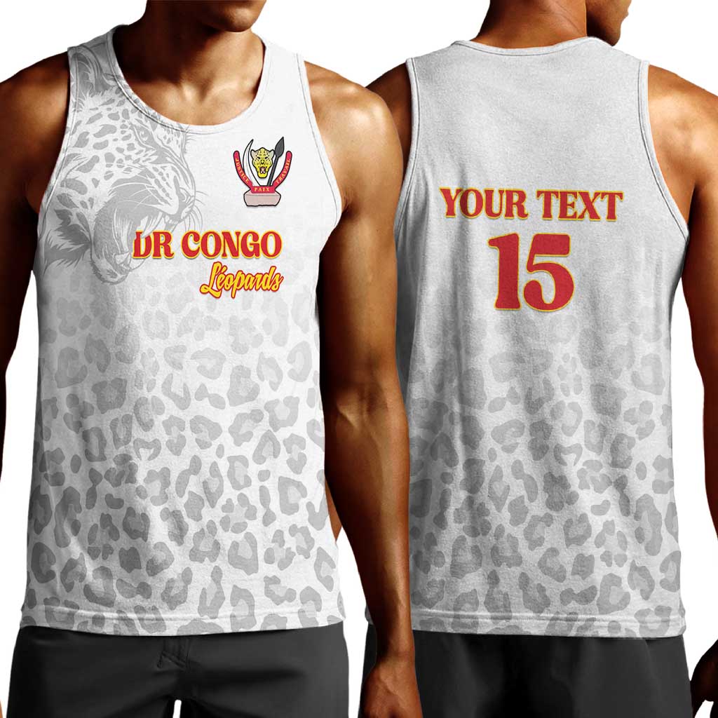 Afro DR Congo Football Custom Men Tank Top Viva Les Leopards - White - African Pride