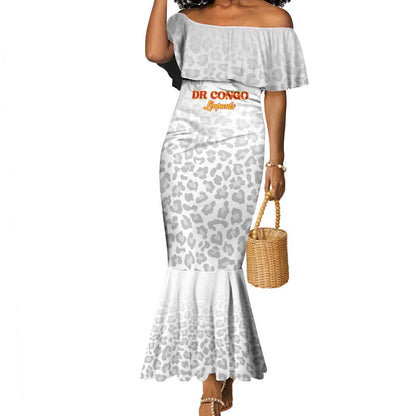 Afro DR Congo Football Custom Mermaid Dress Viva Les Leopards - White LT15