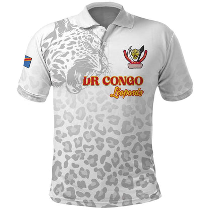 Afro DR Congo Football Custom Polo Shirt Viva Les Leopards - White LT15