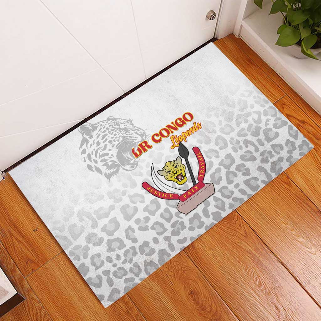 Afro DR Congo Football Rubber Doormat Viva Les Leopards - White - African Pride