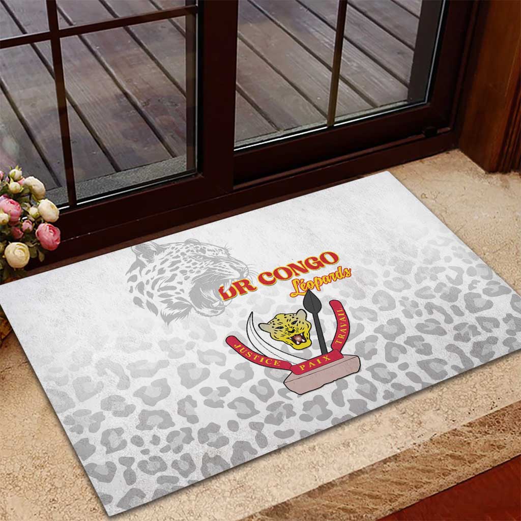 Afro DR Congo Football Rubber Doormat Viva Les Leopards - White - African Pride