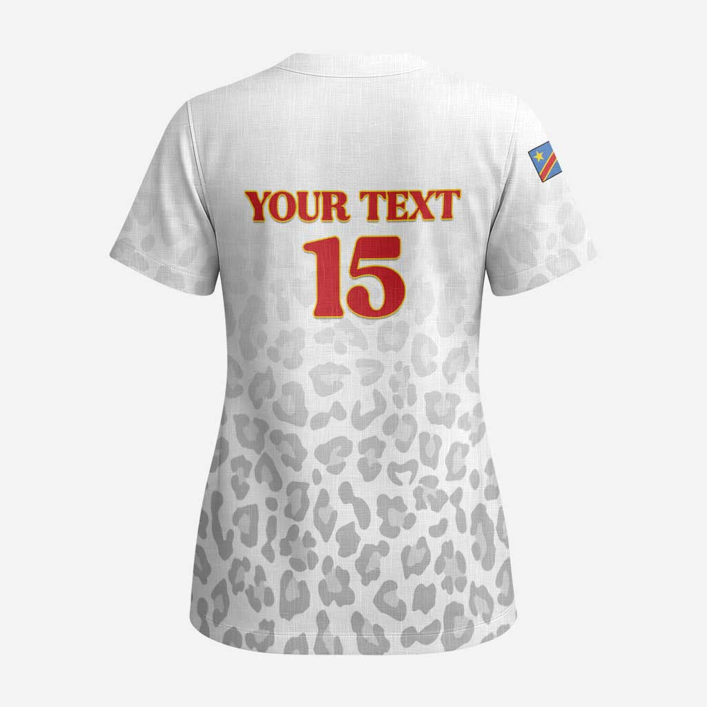 Afro DR Congo Football Custom Scrub Top Viva Les Leopards - White - African Pride