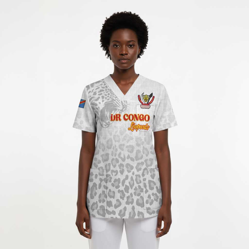 Afro DR Congo Football Custom Scrub Top Viva Les Leopards - White - African Pride