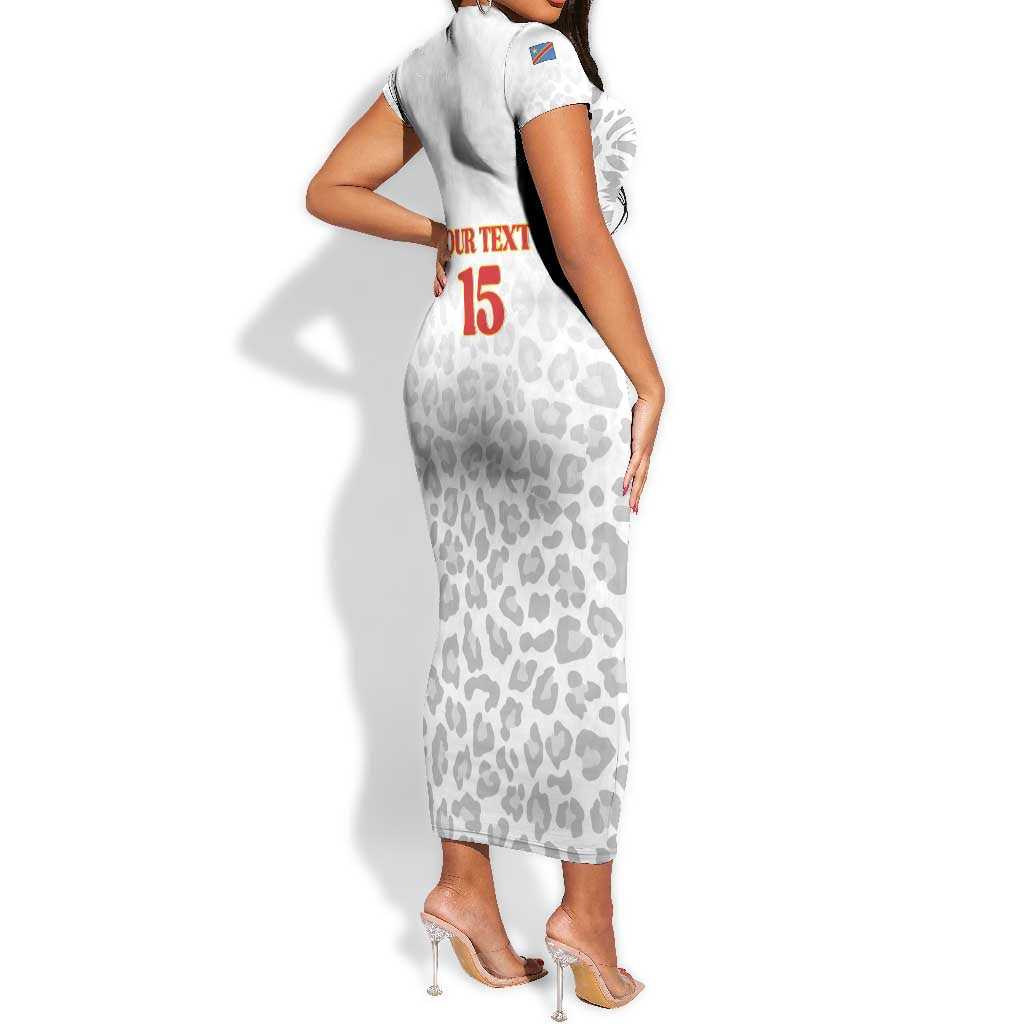 Afro DR Congo Football Custom Short Sleeve Bodycon Dress Viva Les Leopards - White LT15