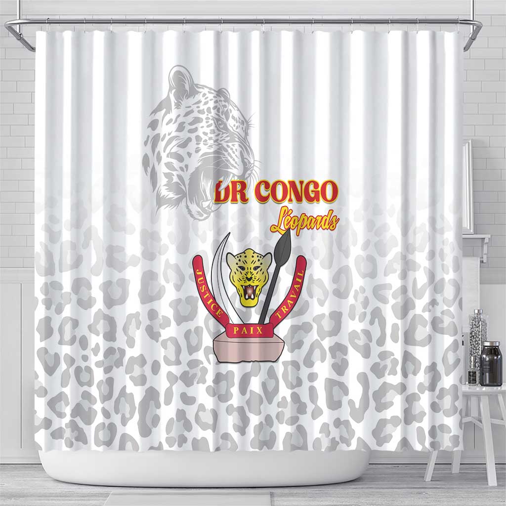 Afro DR Congo Football Shower Curtain Viva Les Leopards - White - African Pride