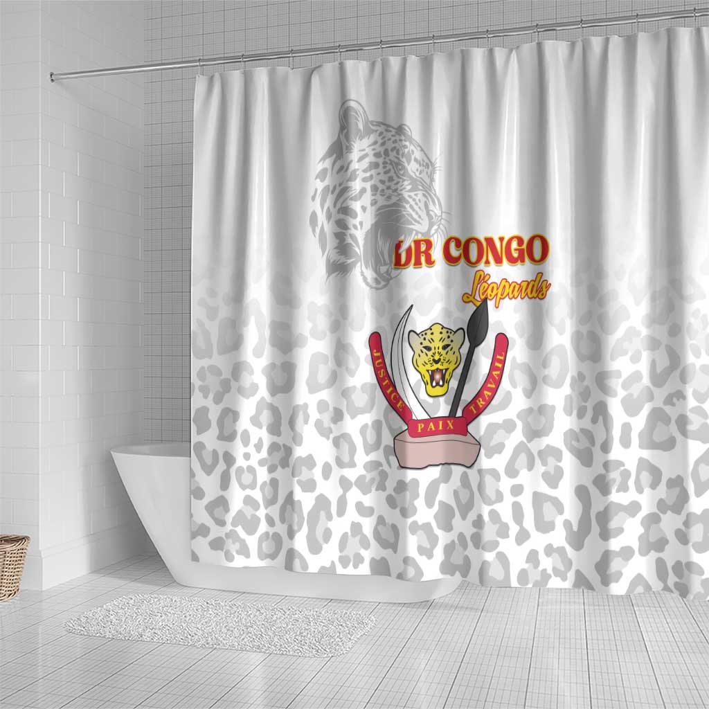 Afro DR Congo Football Shower Curtain Viva Les Leopards - White - African Pride