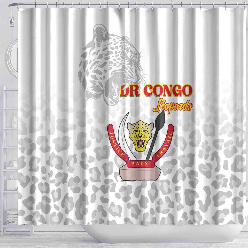 Afro DR Congo Football Shower Curtain Viva Les Leopards - White - African Pride