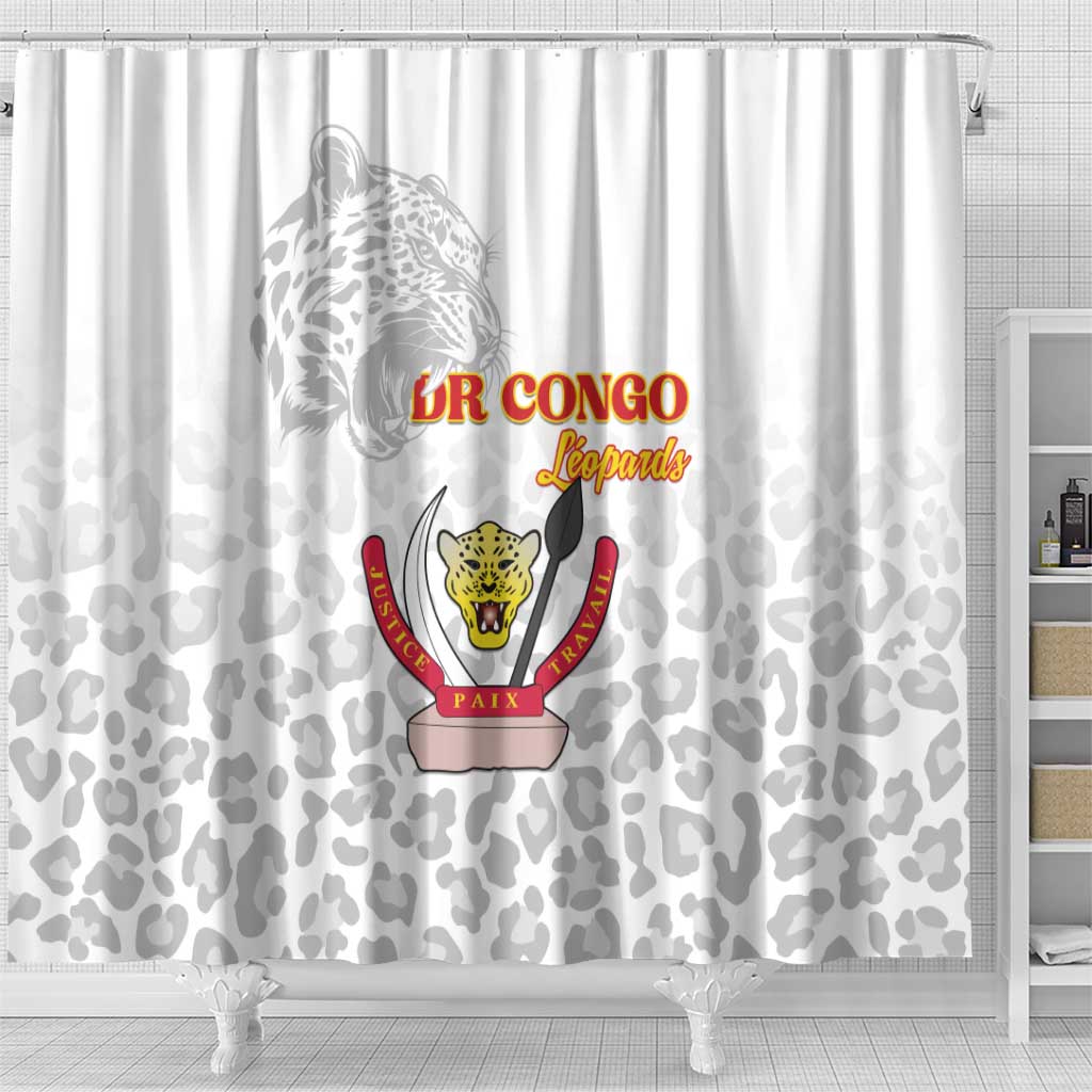 Afro DR Congo Football Shower Curtain Viva Les Leopards - White - African Pride
