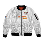 Afro DR Congo Football Custom Sleeve Zip Bomber Jacket Viva Les Leopards - White - African Pride