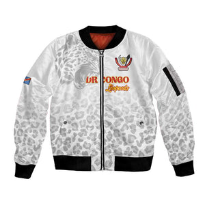 Afro DR Congo Football Custom Sleeve Zip Bomber Jacket Viva Les Leopards - White - African Pride