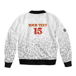 Afro DR Congo Football Custom Sleeve Zip Bomber Jacket Viva Les Leopards - White - African Pride