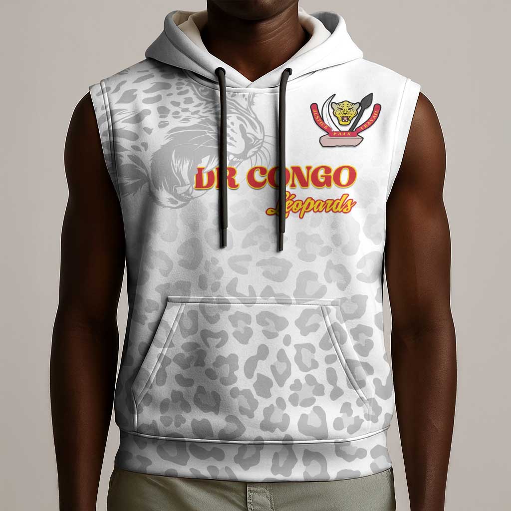Afro DR Congo Football Custom Sleeveless Hoodie Viva Les Leopards - White - African Pride