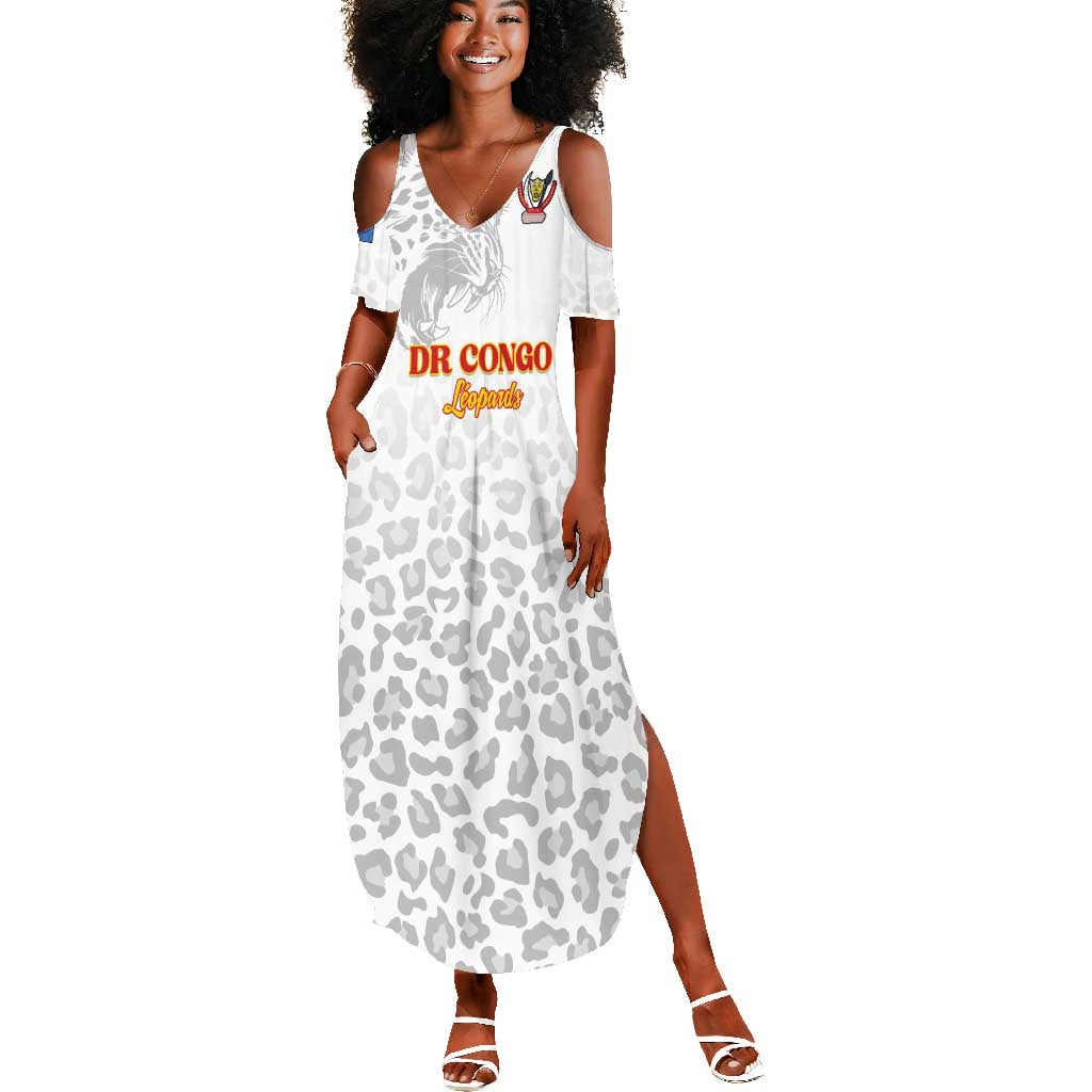 Afro DR Congo Football Custom Summer Maxi Dress Viva Les Leopards - White LT15