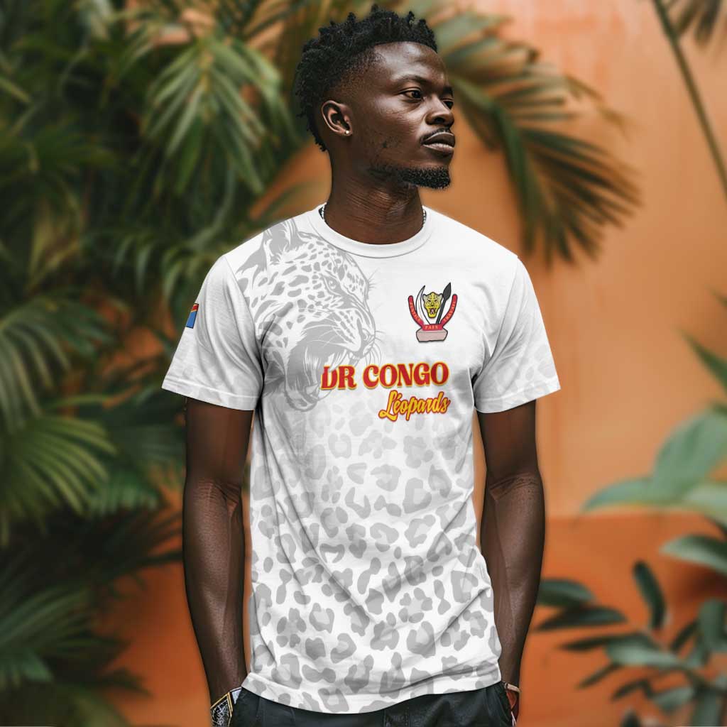 Afro DR Congo Football Custom T shirt Viva Les Leopards - White LT15