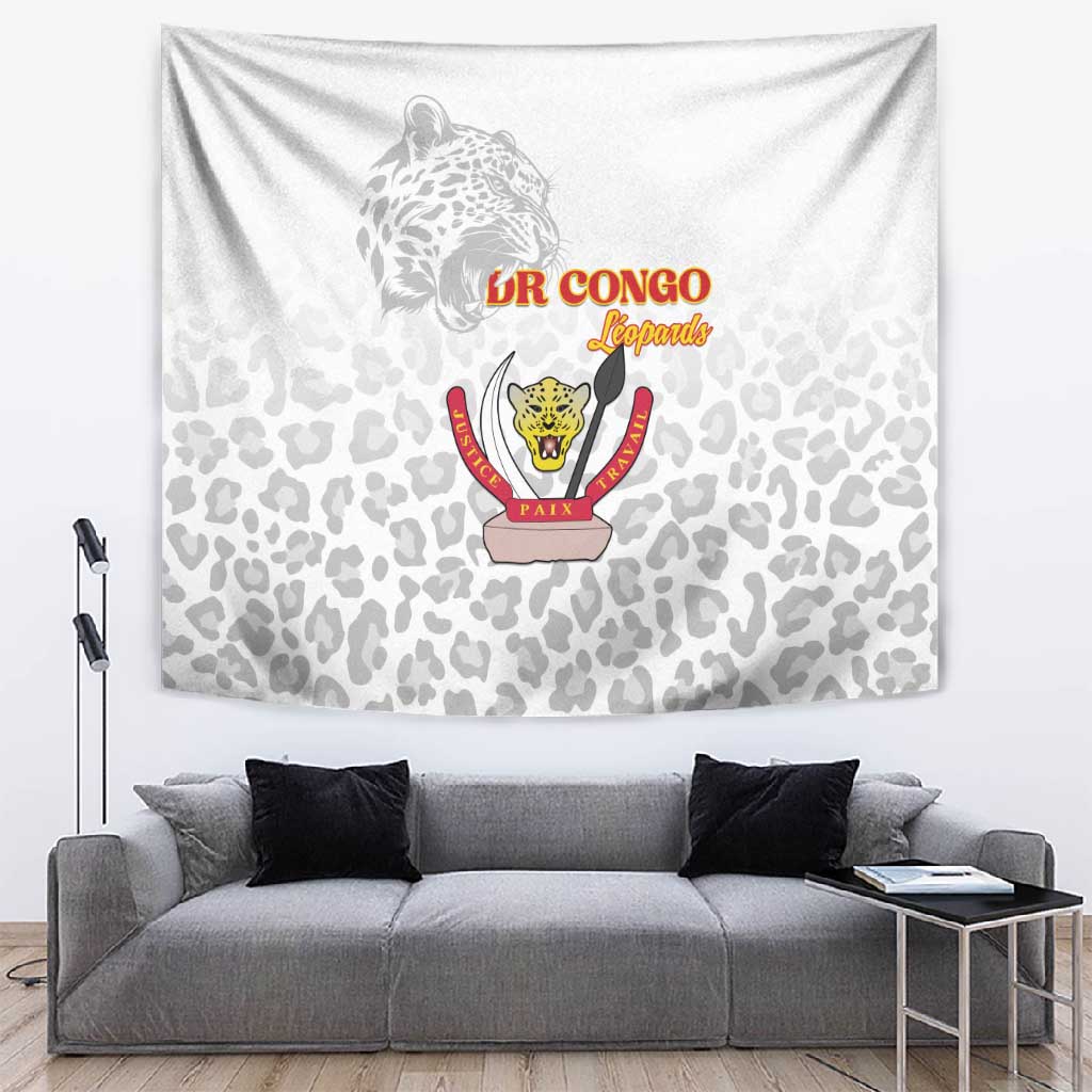 Afro DR Congo Football Tapestry Viva Les Leopards - White - African Pride
