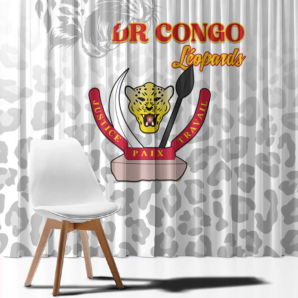 Afro DR Congo Football Window Curtain Viva Les Leopards - White - African Pride