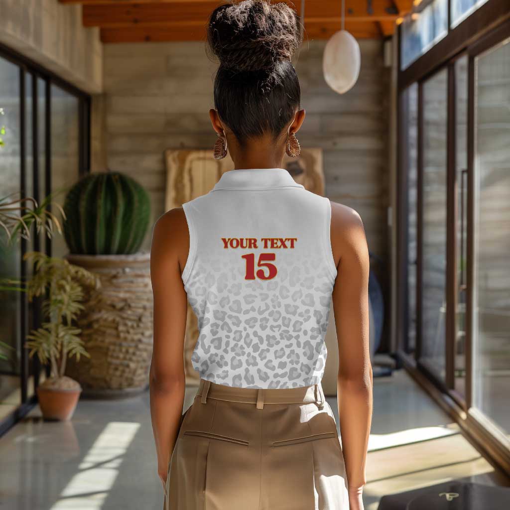 Afro DR Congo Football Custom Women Sleeveless Polo Shirt Viva Les Leopards - White - African Pride