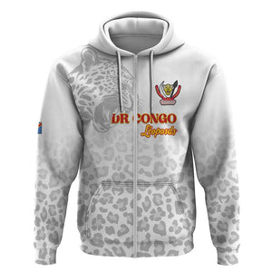 Afro DR Congo Football Custom Zip Hoodie Viva Les Leopards - White - African Pride
