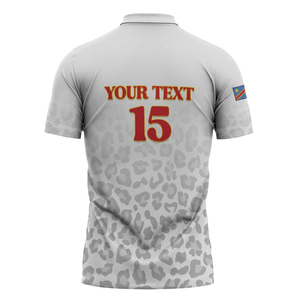 Custom DR Congo Football Zipper Polo Shirt Go Champions Leopards - White