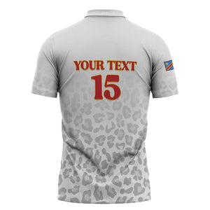 Custom DR Congo Football Zipper Polo Shirt Go Champions Leopards - White