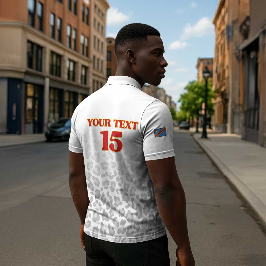 Custom DR Congo Football Zipper Polo Shirt Go Champions Leopards - White