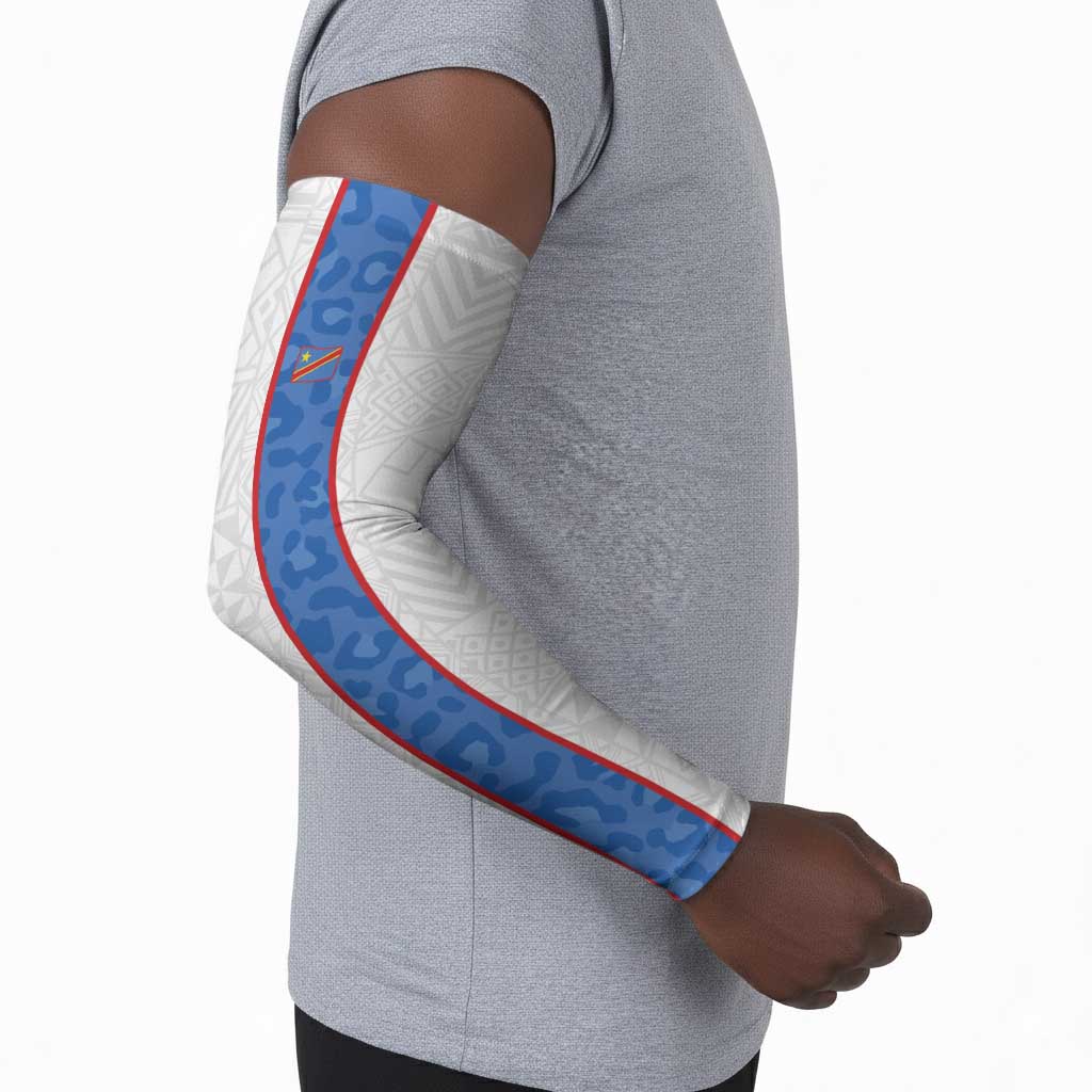 Custom DR Congo Football Arm Sleeves Leopards Mix Kuba Raffia Pattern