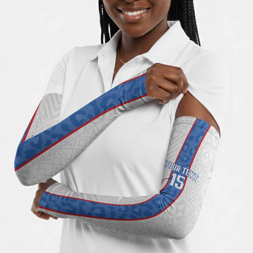 Custom DR Congo Football Arm Sleeves Leopards Mix Kuba Raffia Pattern