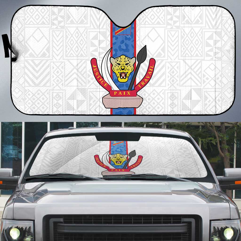 DR Congo Football Auto Sun Shade Leopards Mix Kuba Raffia Pattern