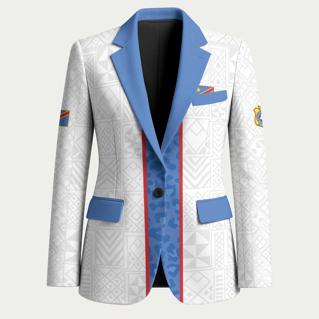 Custom DR Congo Football Blazer Leopards Mix Kuba Raffia Pattern