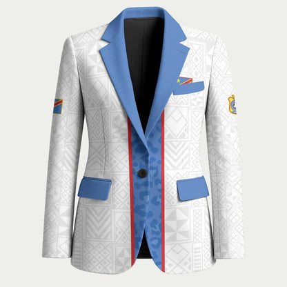 Custom DR Congo Football Blazer Leopards Mix Kuba Raffia Pattern