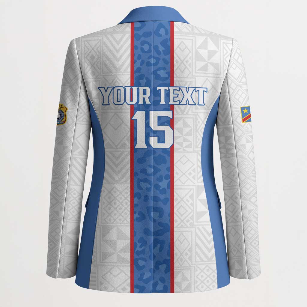 Custom DR Congo Football Blazer Leopards Mix Kuba Raffia Pattern