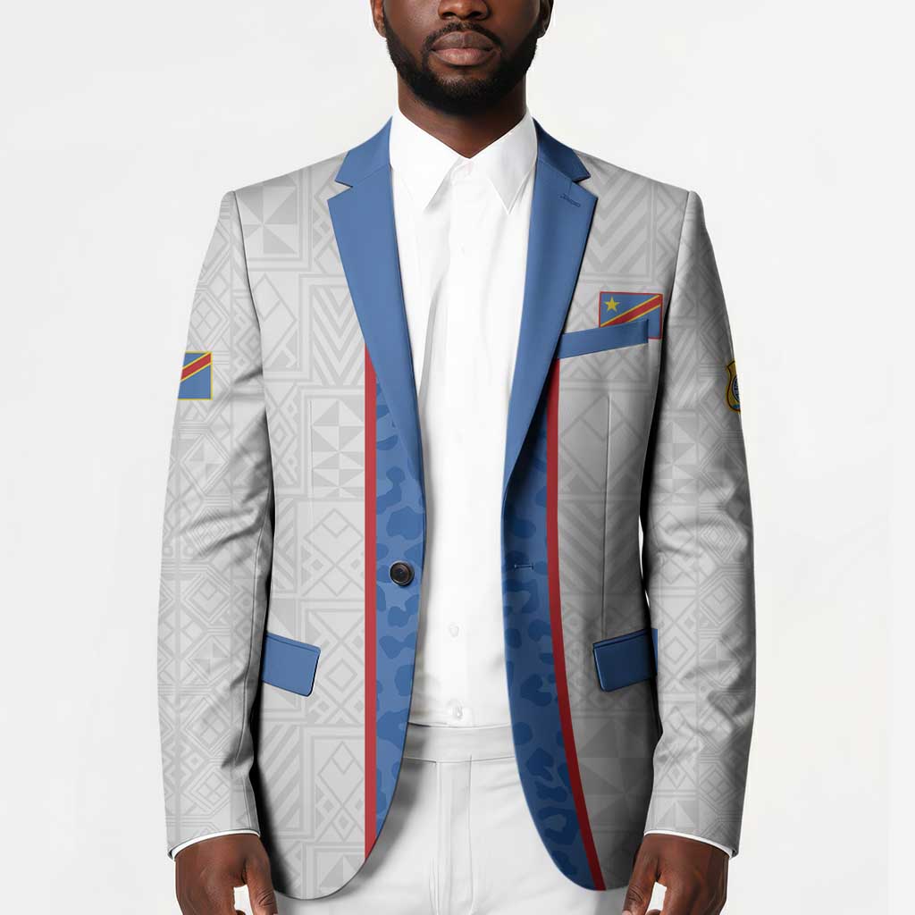 Custom DR Congo Football Blazer Leopards Mix Kuba Raffia Pattern