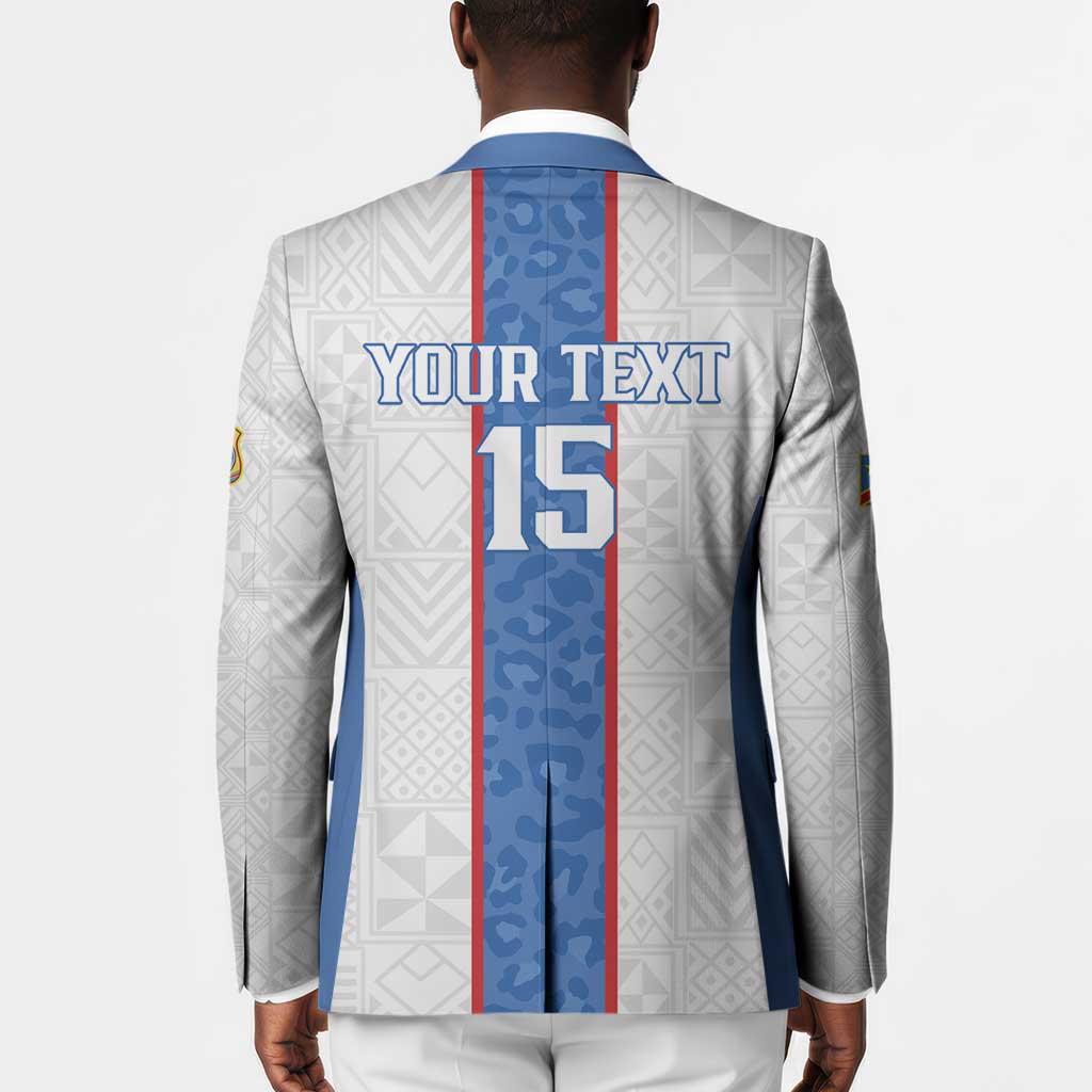 Custom DR Congo Football Blazer Leopards Mix Kuba Raffia Pattern