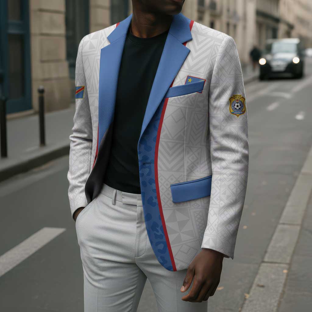 Custom DR Congo Football Blazer Leopards Mix Kuba Raffia Pattern
