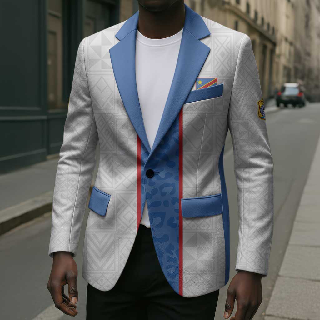 Custom DR Congo Football Blazer Leopards Mix Kuba Raffia Pattern
