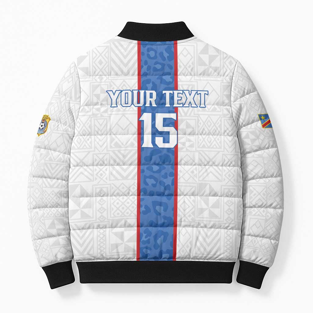 Custom DR Congo Football Bomber Puffer Jacket Leopards Mix Kuba Raffia Pattern