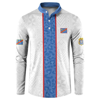 Custom DR Congo Football Button Sweatshirt Leopards Mix Kuba Raffia Pattern