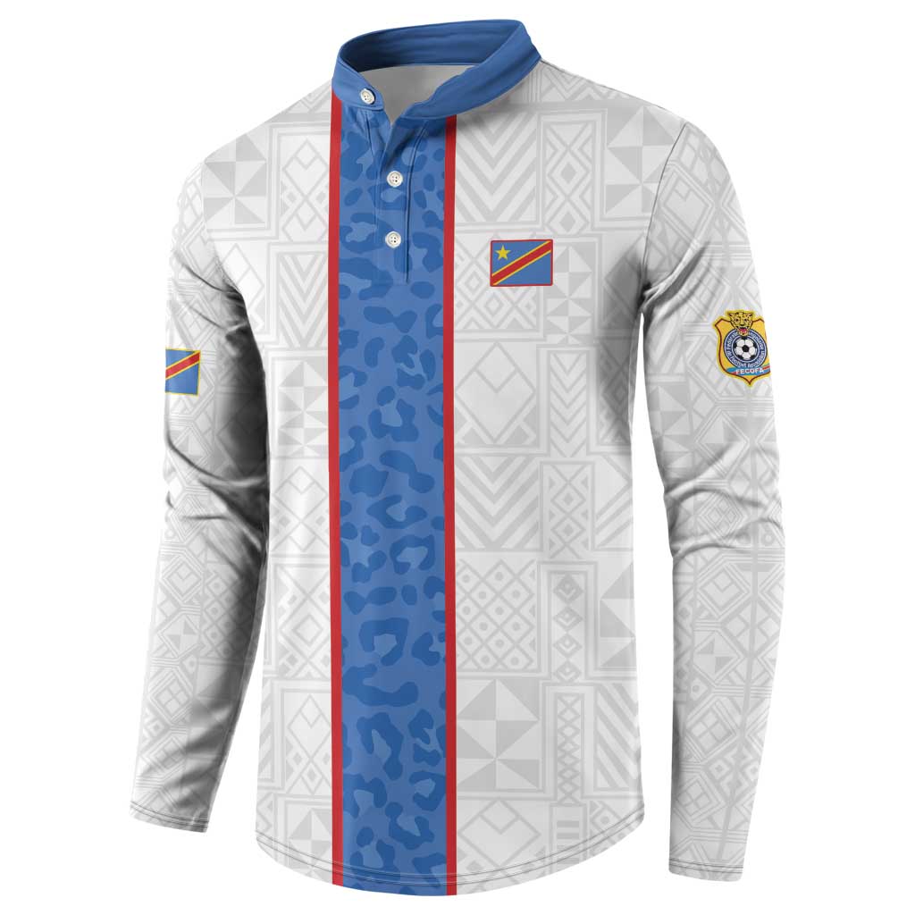 Custom DR Congo Football Button Sweatshirt Leopards Mix Kuba Raffia Pattern