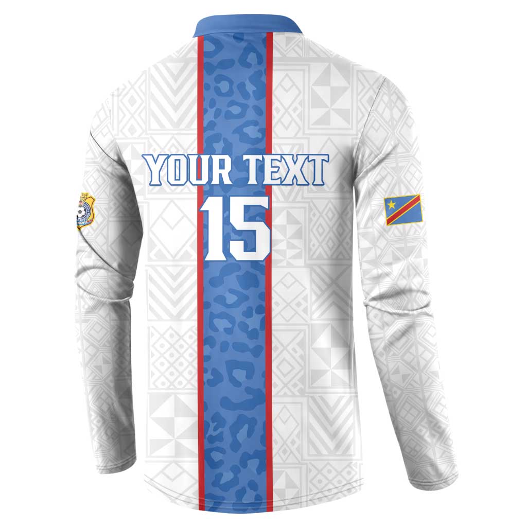 Custom DR Congo Football Button Sweatshirt Leopards Mix Kuba Raffia Pattern