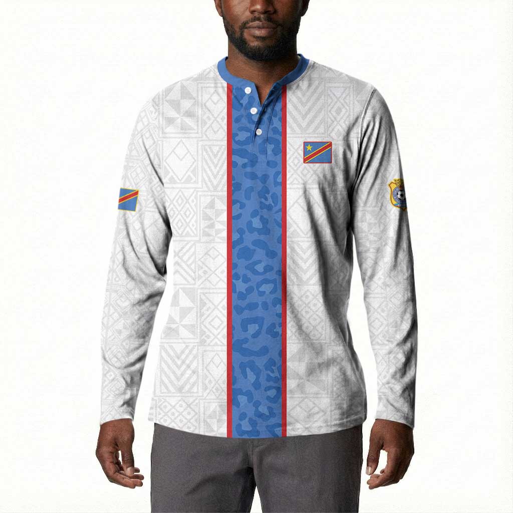 Custom DR Congo Football Button Sweatshirt Leopards Mix Kuba Raffia Pattern