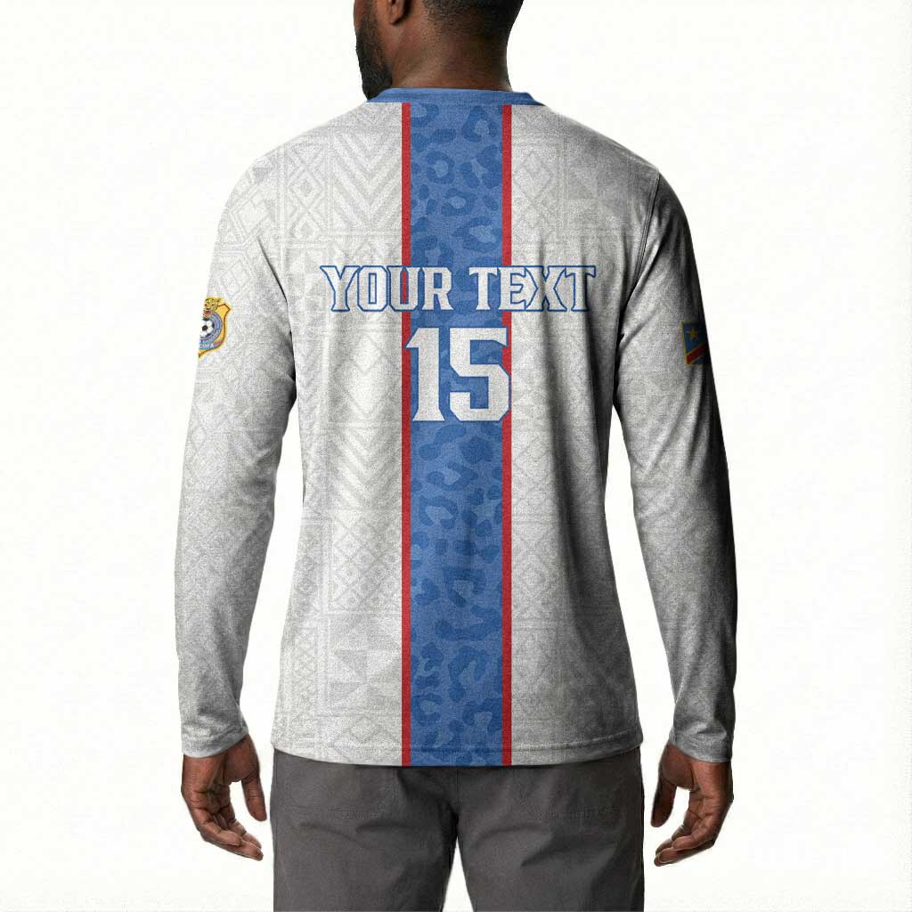 Custom DR Congo Football Button Sweatshirt Leopards Mix Kuba Raffia Pattern