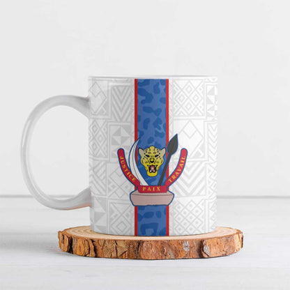 Custom DR Congo Football Ceramic Mug Leopards Mix Kuba Raffia Pattern