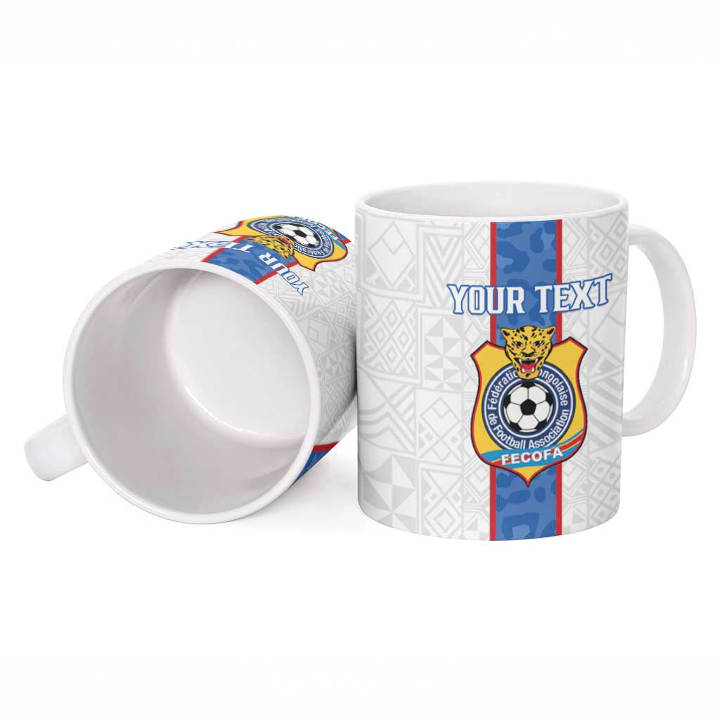 Custom DR Congo Football Ceramic Mug Leopards Mix Kuba Raffia Pattern