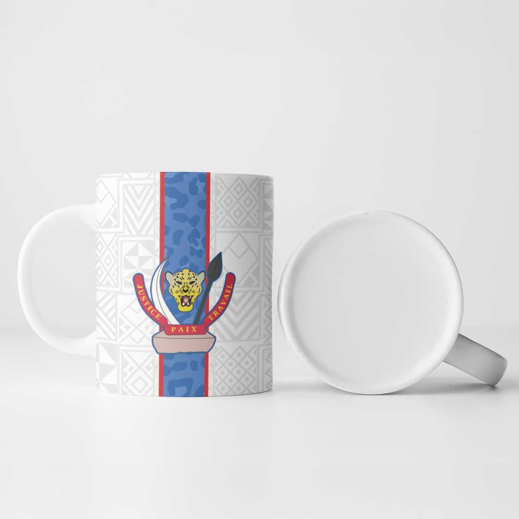 Custom DR Congo Football Ceramic Mug Leopards Mix Kuba Raffia Pattern